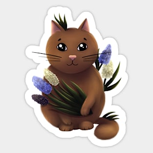 Cat with muscari flowers Sticker